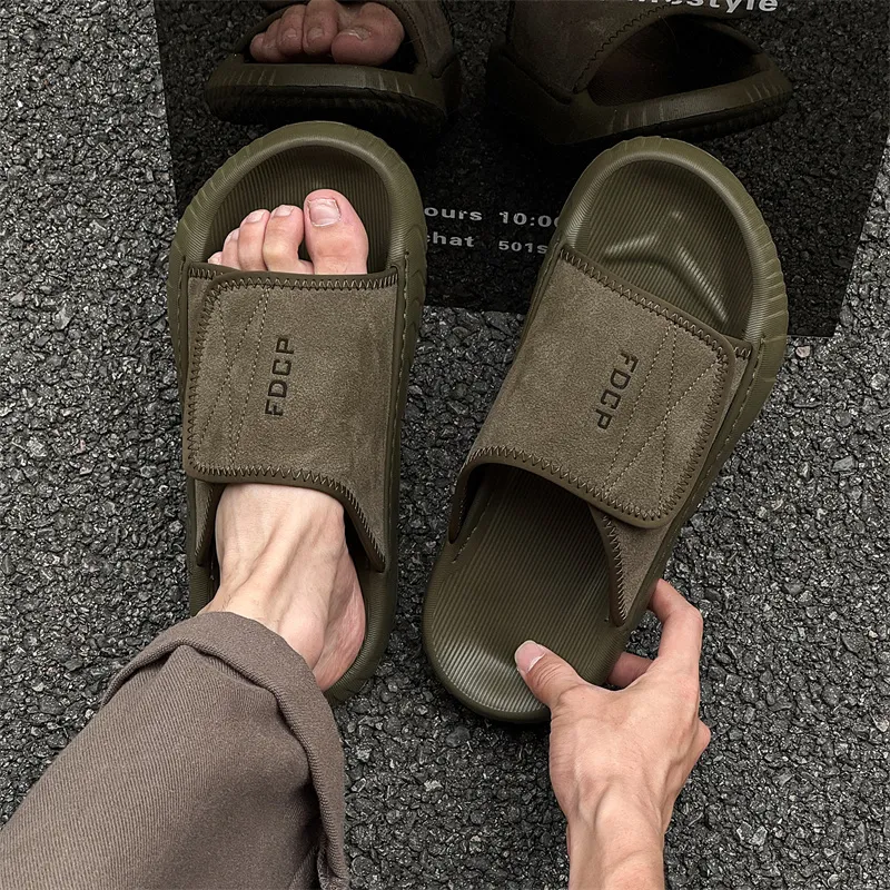 SOBB Slip Resistant Abrasion Resistant Cushioning Slide Slippers Men's Olive Green-2