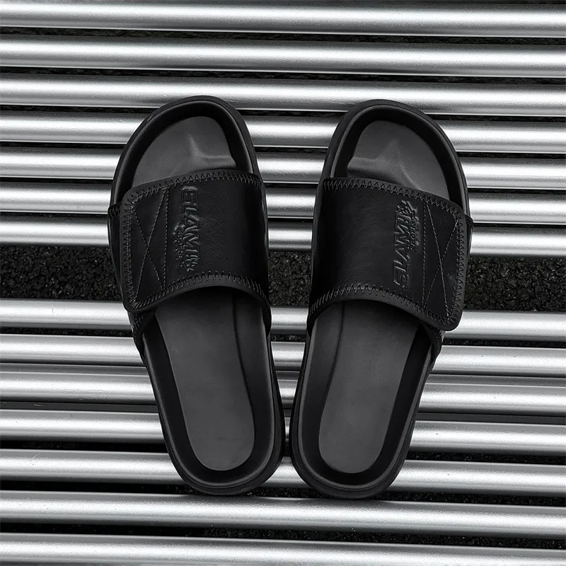 SOBB Rubber Sole Slip Resistant Abrasion Resistant Cushioning Slide Slippers Men's Black-4