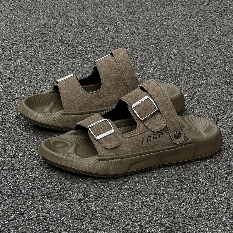 SOBB Beach Sandals Men Beige/Olive Green-8