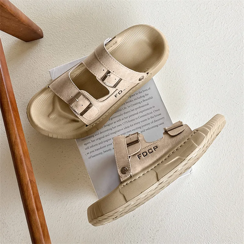SOBB Beach Sandals Men Beige/Olive Green-4