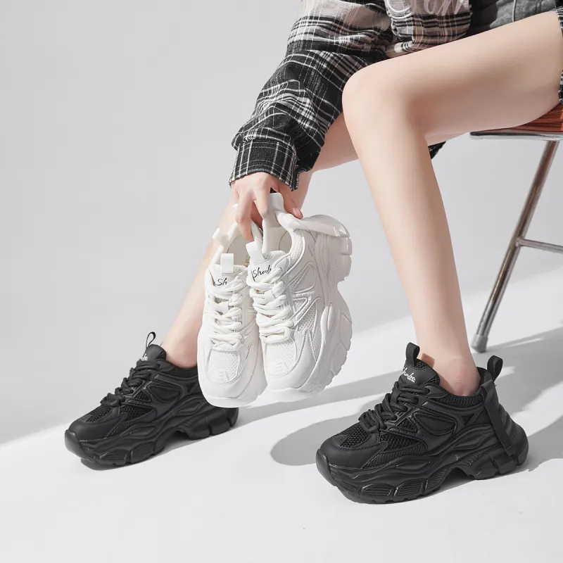 SOBB Cushioned Wear-Resistant Breathable Moisture-Wicking Low-Top Chunky Sneakers 4cm Women's-10