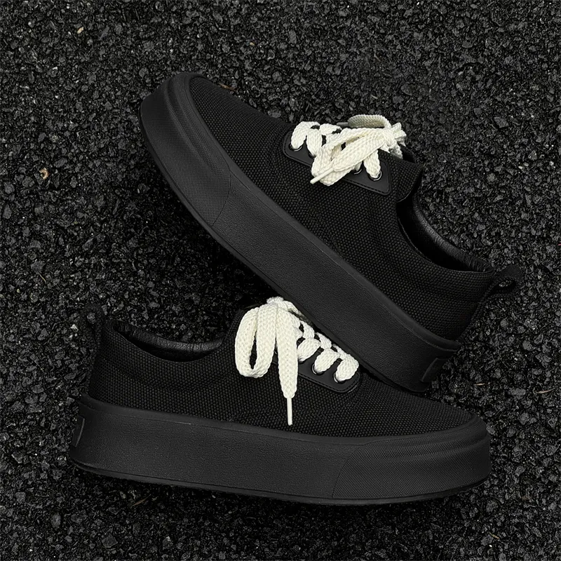 SOBB Waterproof Height Increase Low Top Skateboard Shoes Unisex Black-8