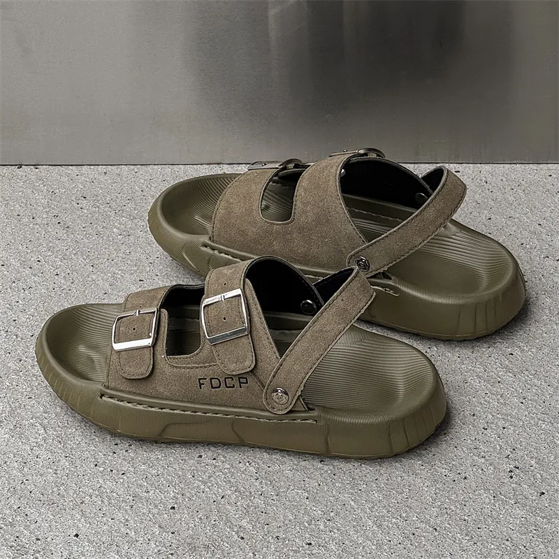 SOBB Beach Sandals Men Beige/Olive Green-11