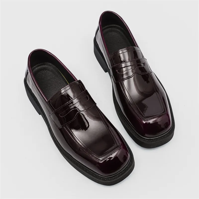 SOBB Loafers Men Black/Red/Brown/Green/Patent Leather/Blue/Purple/Charcoal Black/Gray-38