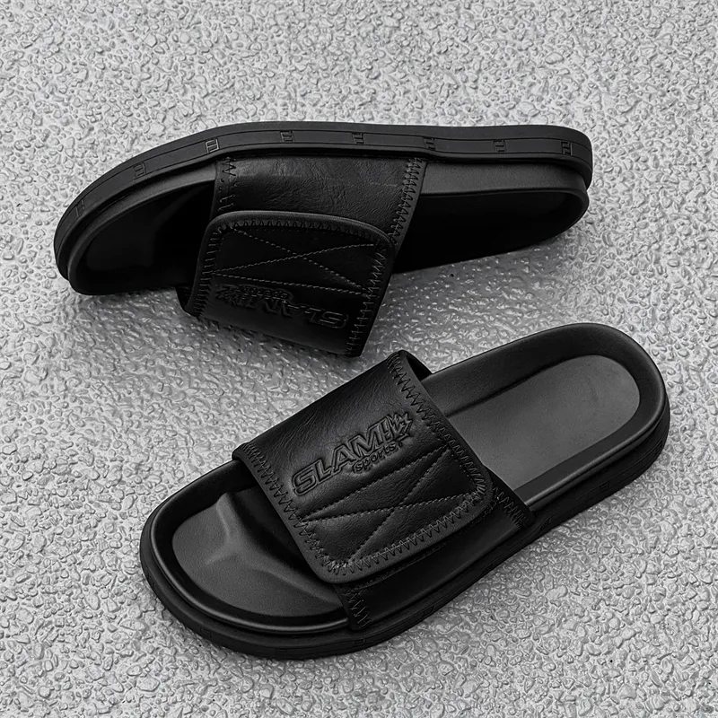 SOBB Rubber Sole Slip Resistant Abrasion Resistant Cushioning Slide Slippers Men's Black-5