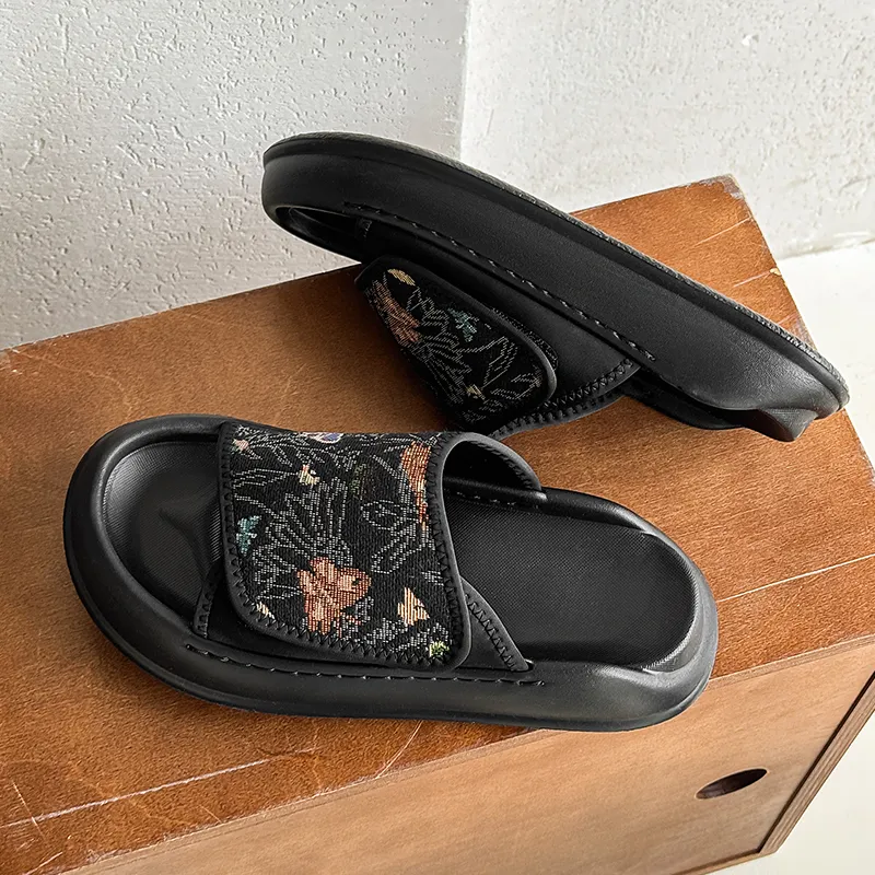 SOBB Rubber Foam Outsole Slip Resistant Abrasion Resistant Cushioning Slide Slippers Men's Black-4