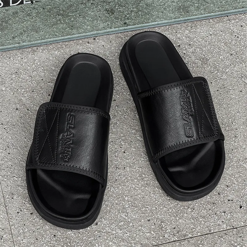 SOBB Rubber Sole Slip Resistant Abrasion Resistant Cushioning Slide Slippers Men's Black-3