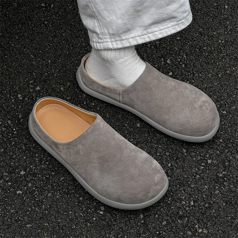 SOBB Rubber Sole Abrasion Resistant Slip Resistant Closed Toe Slippers Men's Gray-2