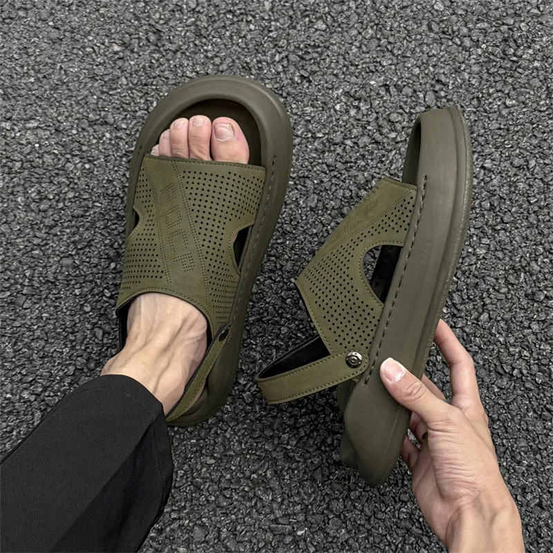 SOBB Beach Sandals Men Gray/Olive Green/Black-7