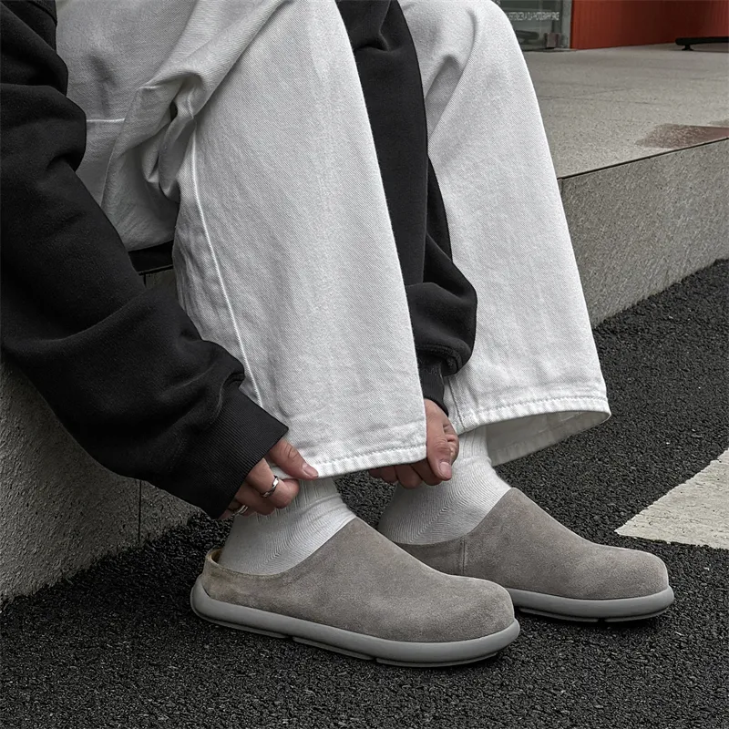 SOBB Rubber Sole Abrasion Resistant Slip Resistant Closed Toe Slippers Men's Gray-4