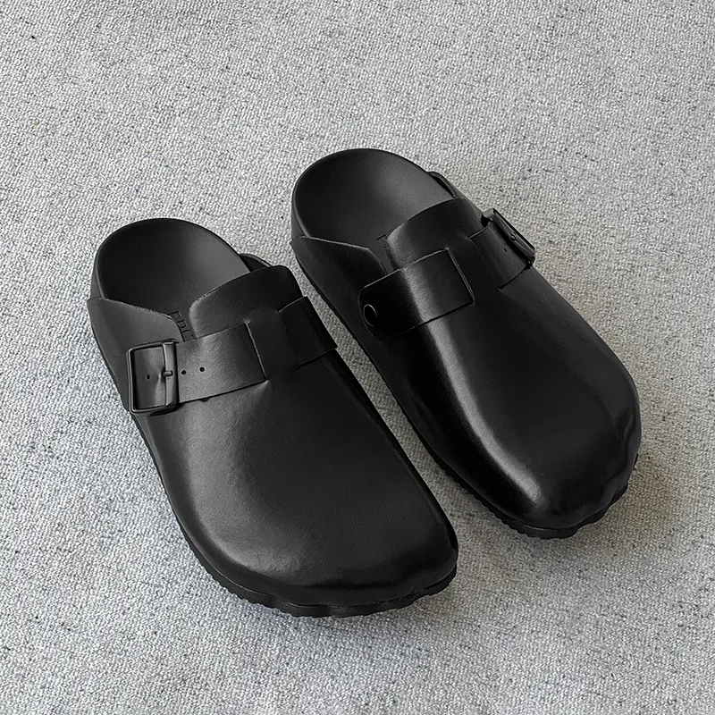 SOBB Rubber Sole Abrasion Resistant Slip Resistant Closed Toe Slippers Men's Black-2