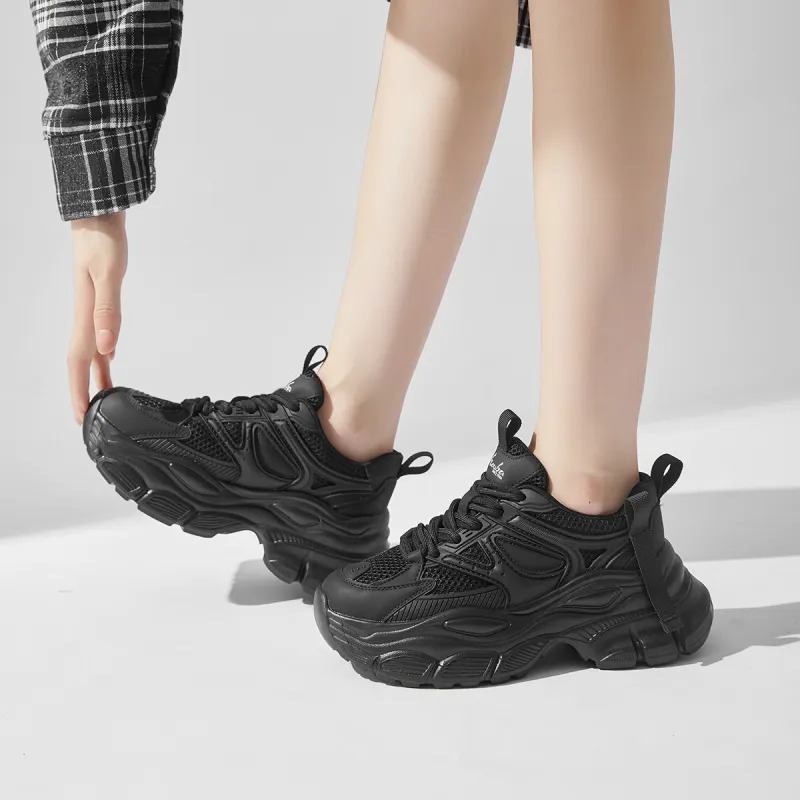 SOBB Cushioned Wear-Resistant Breathable Moisture-Wicking Low-Top Chunky Sneakers 4cm Women's-4