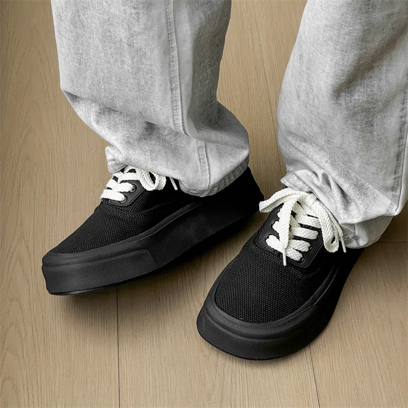 SOBB Waterproof Height Increase Low Top Skateboard Shoes Unisex Black-3