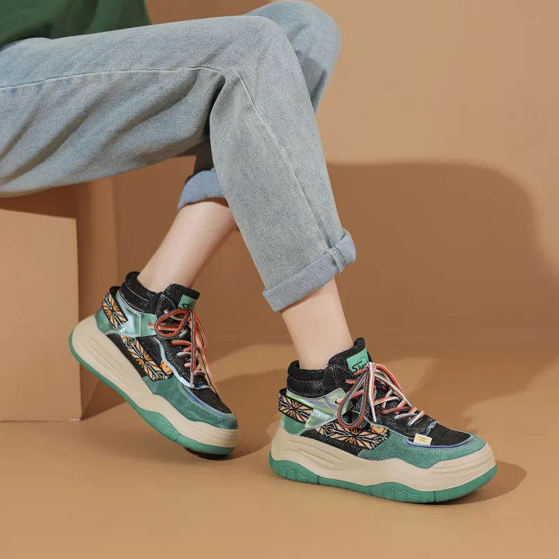 SOBB Cushioning, Slip Resistant, Abrasion Resistant, Waterproof, And Breathable High Top Casual Shoes 5cm Women's-5