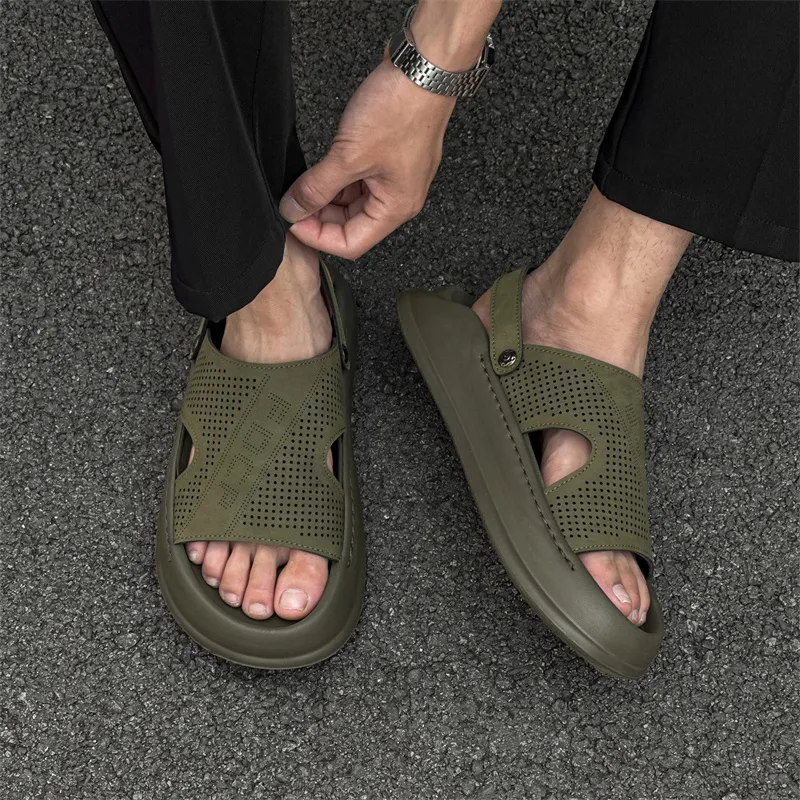 SOBB Beach Sandals Men Gray/Olive Green/Black-8