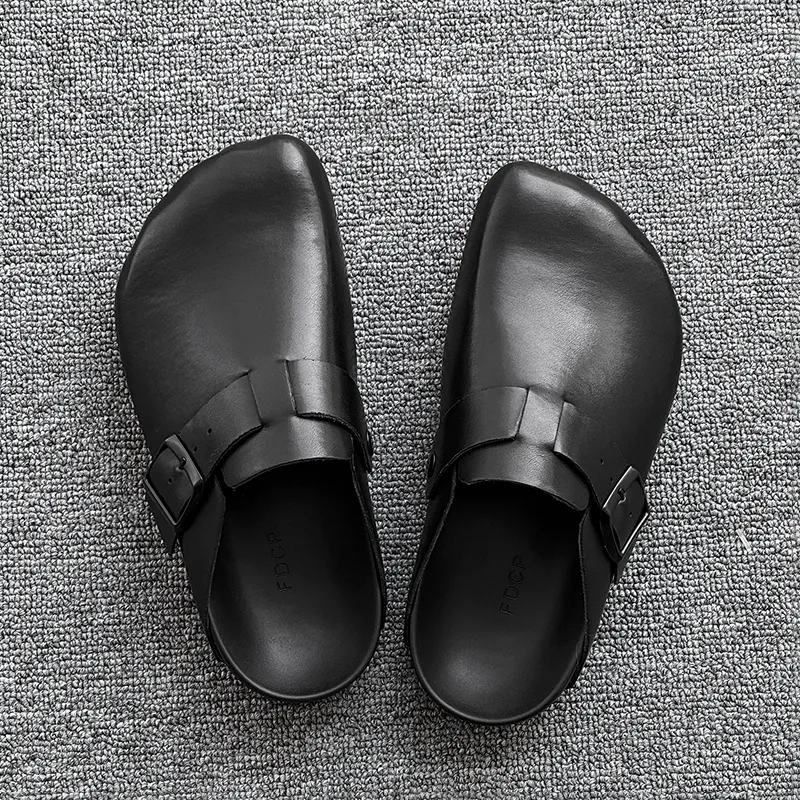 SOBB Rubber Sole Abrasion Resistant Slip Resistant Closed Toe Slippers Men's Black-3