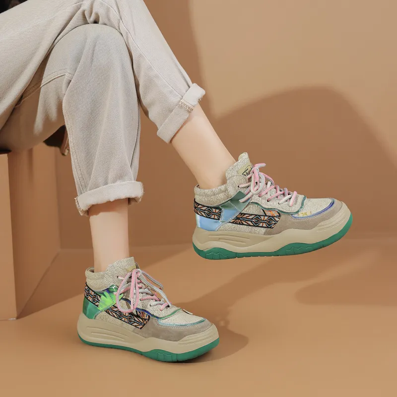 SOBB Cushioning, Slip Resistant, Abrasion Resistant, Waterproof, And Breathable High Top Casual Shoes 5cm Women's-11