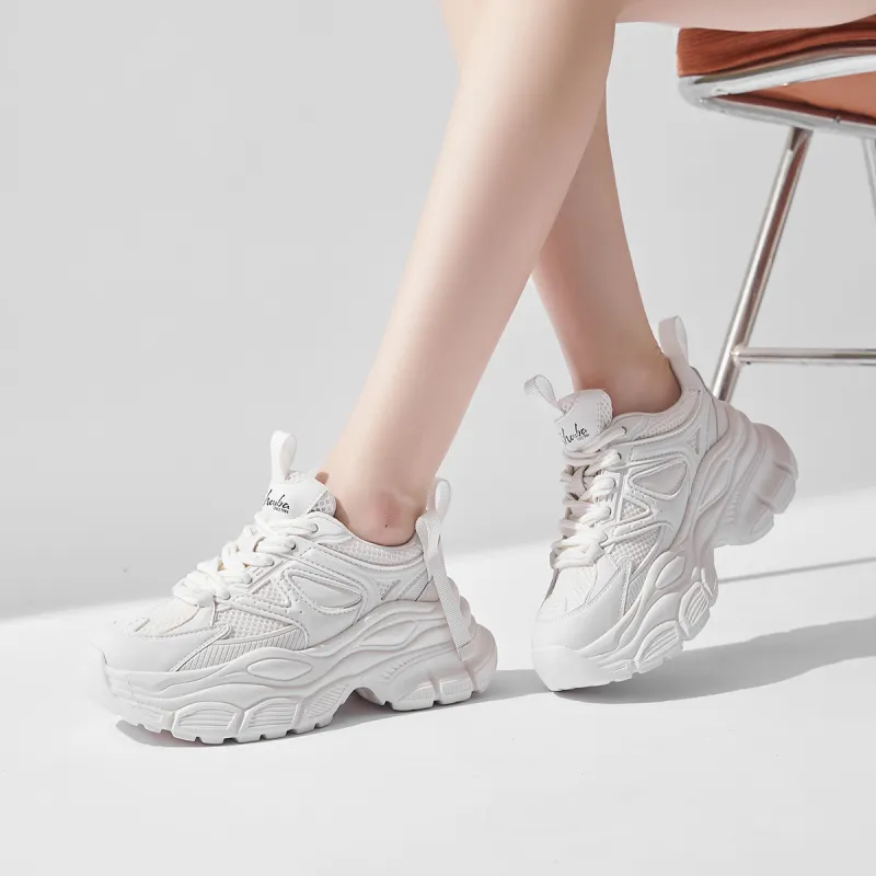 SOBB Cushioned Wear-Resistant Breathable Moisture-Wicking Low-Top Chunky Sneakers 4cm Women's-14