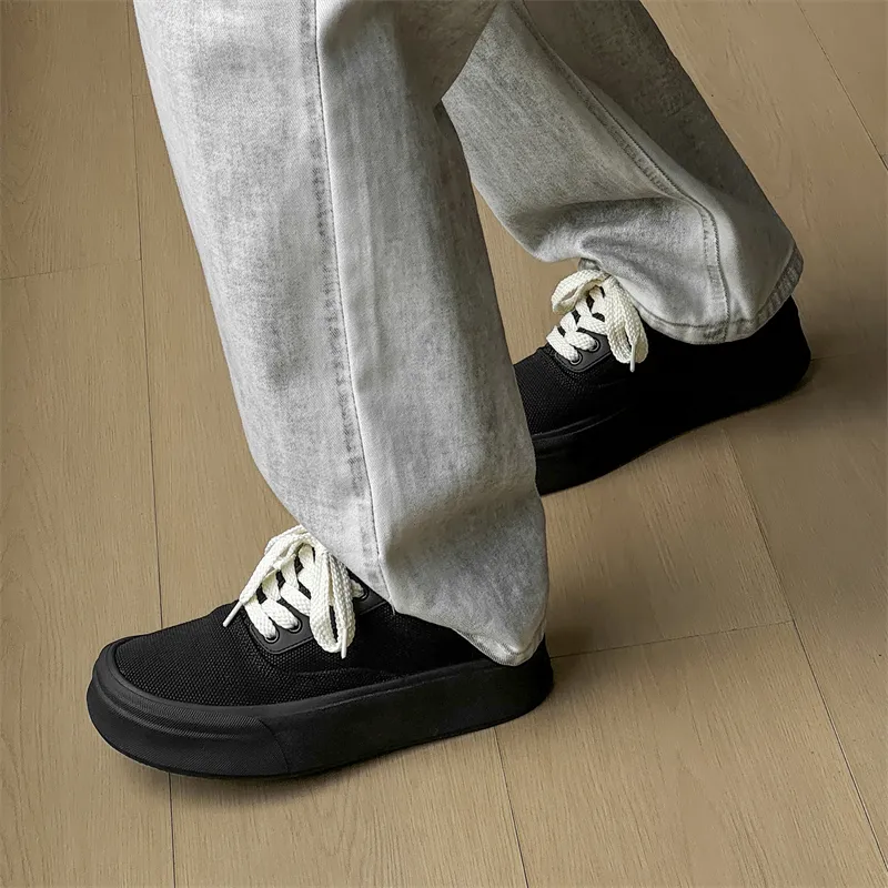 SOBB Waterproof Height Increase Low Top Skateboard Shoes Unisex Black-4