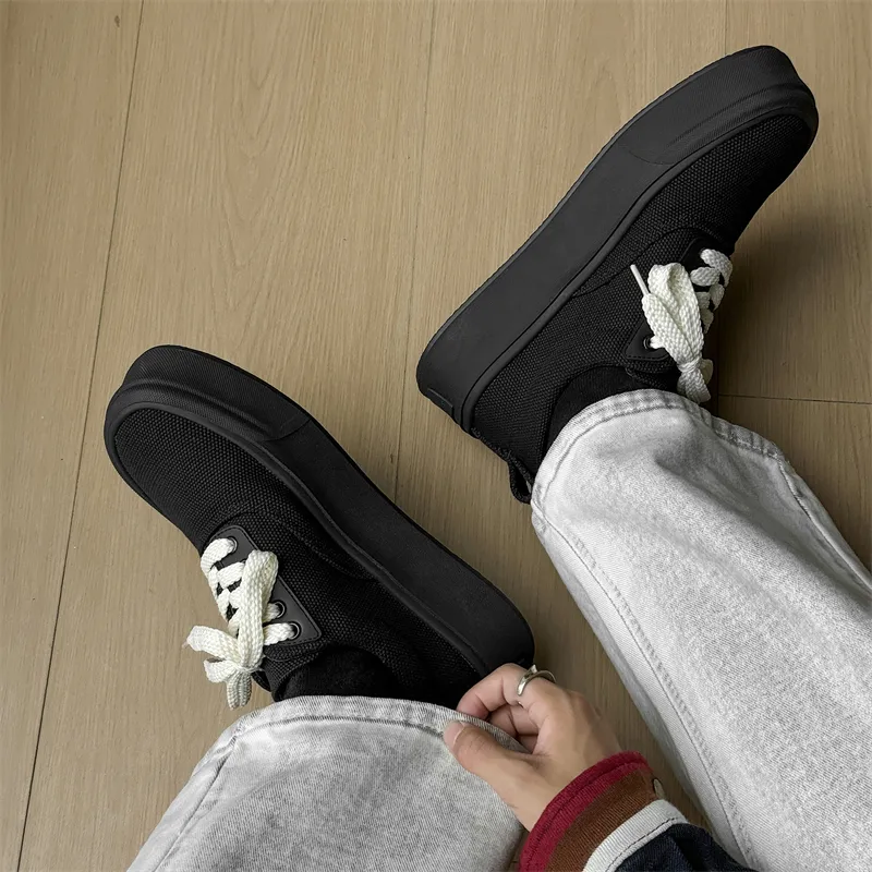 SOBB Waterproof Height Increase Low Top Skateboard Shoes Unisex Black-5