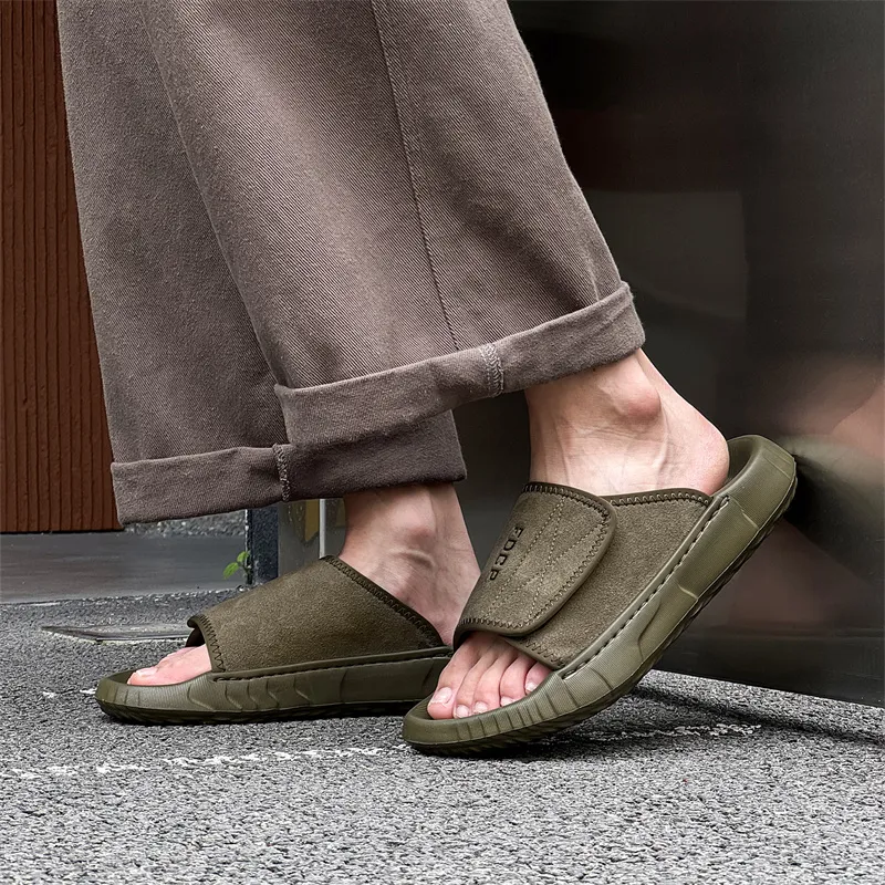 SOBB Slip Resistant Abrasion Resistant Cushioning Slide Slippers Men's Olive Green-1