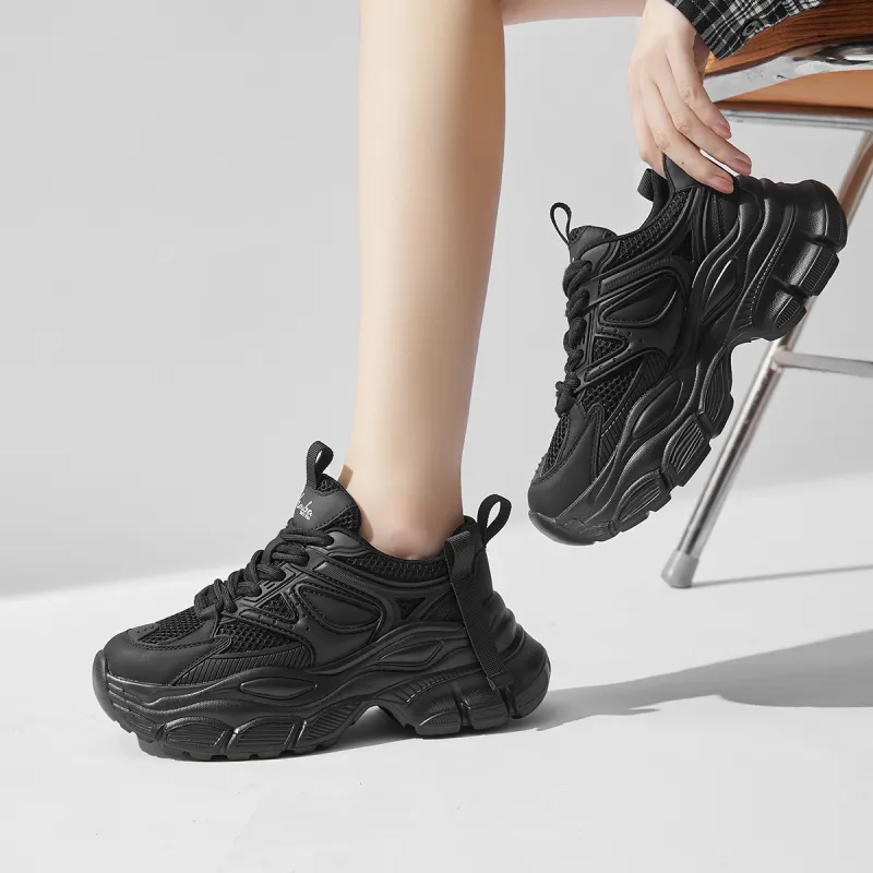 SOBB Cushioned Wear-Resistant Breathable Moisture-Wicking Low-Top Chunky Sneakers 4cm Women's-1