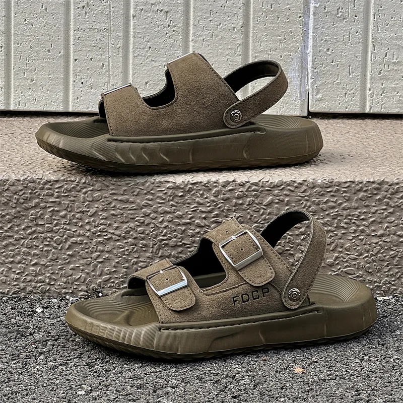 SOBB Beach Sandals Men Beige/Olive Green-9