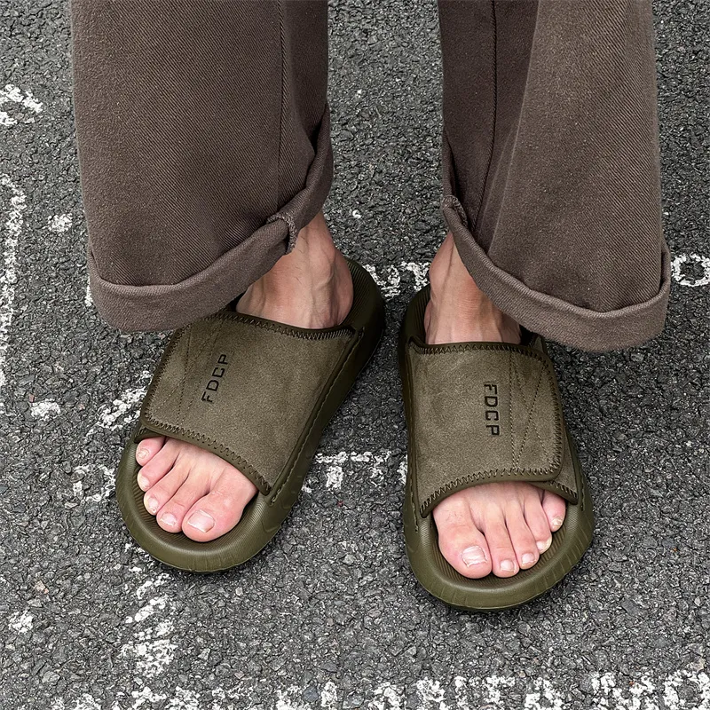 SOBB Slip Resistant Abrasion Resistant Cushioning Slide Slippers Men's Olive Green-3