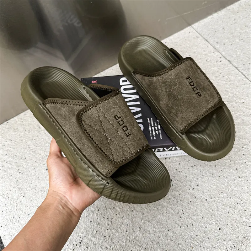 SOBB Slip Resistant Abrasion Resistant Cushioning Slide Slippers Men's Olive Green-4