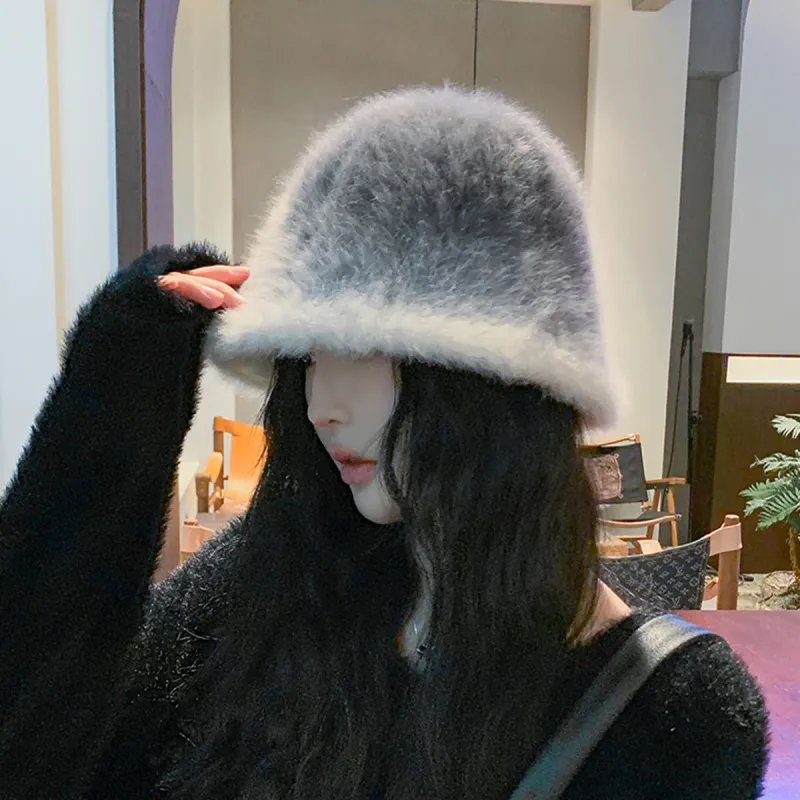 SMILING SHARK Rabbit Fur Blend Bucket Hats Women's-3