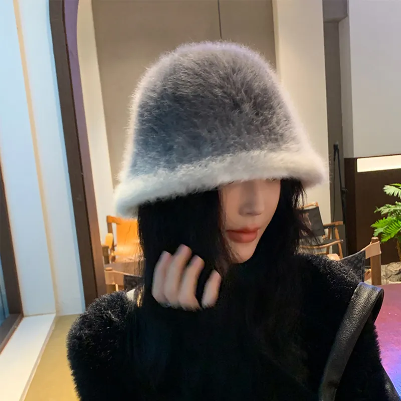 SMILING SHARK Rabbit Fur Blend Bucket Hats Women's-2