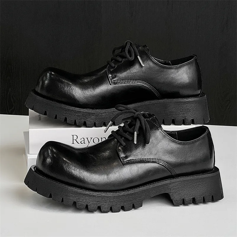 V05 Paris Derby Shoes Unisex British Style Comfortable Versatile Black Platform Height Increasing Big Head Shoes-10