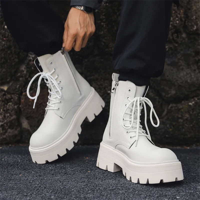 V05 Paris Platform Derby Martin Boots, Unisex Ankle Boots, British Style Big Head Biker Boots, Western High Top Shoes-7