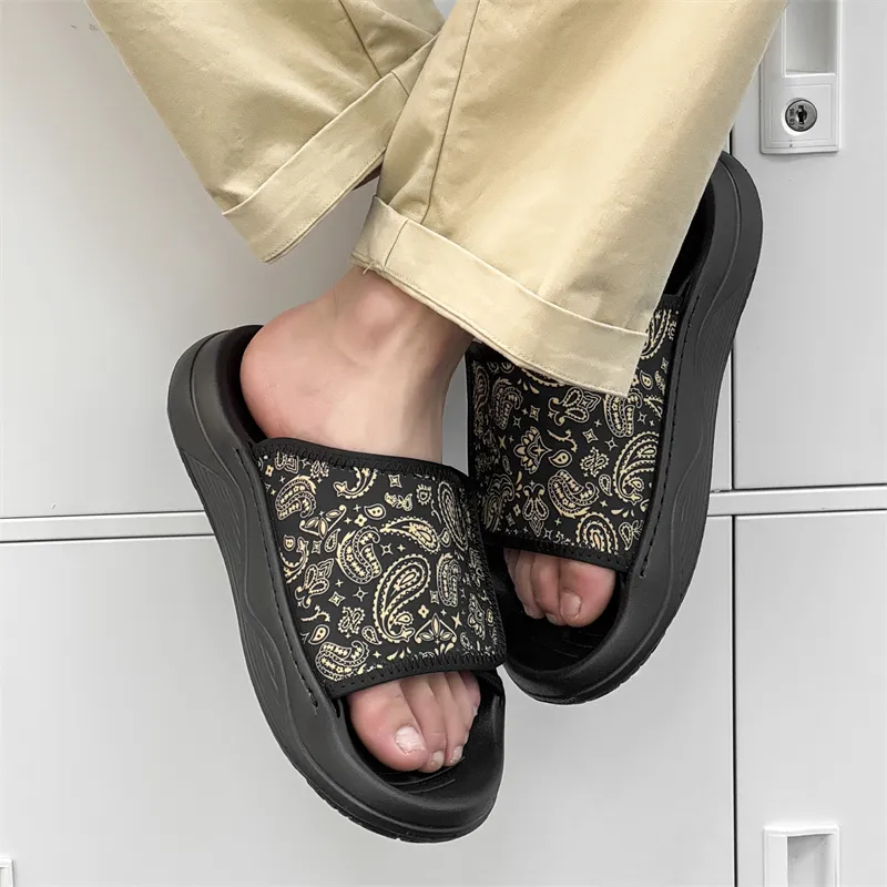V05 Rubber Sole Slip Resistant Cushioning Slide Slippers Men's Black-6