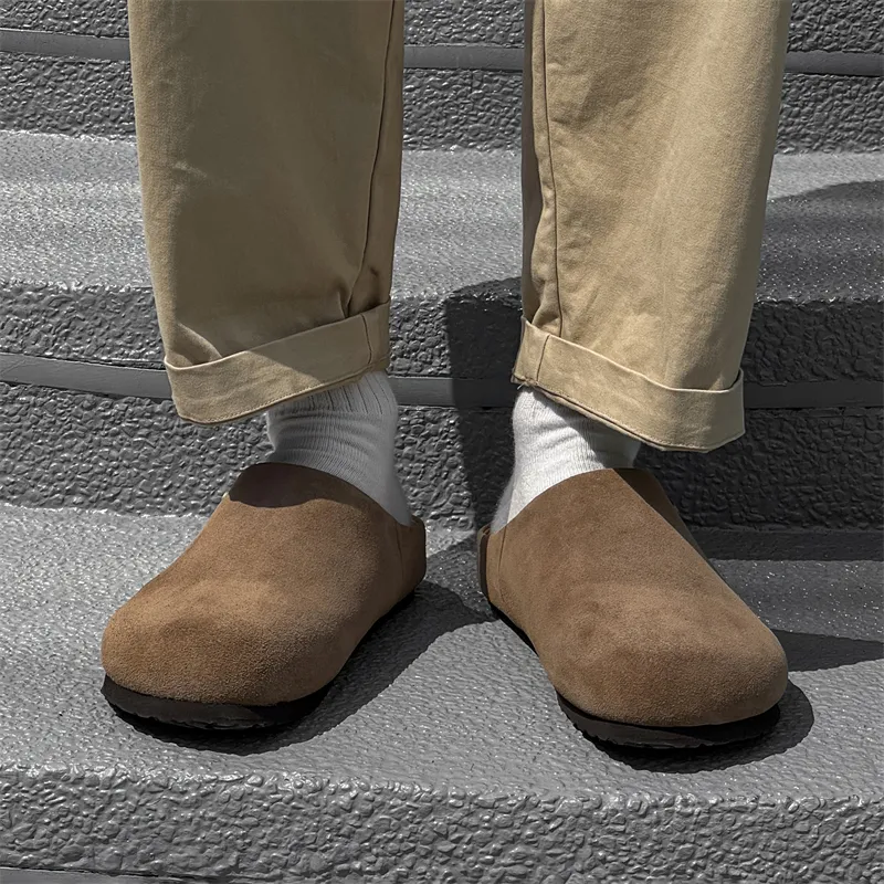 V05 Rubber Sole Stitching Leather Patchwork Slip Resistant Closed Toe Slippers Men's-34