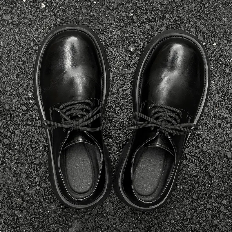 V05 Paris Derby Shoes Unisex British Style Comfortable Versatile Black Platform Height Increasing Big Head Shoes-8