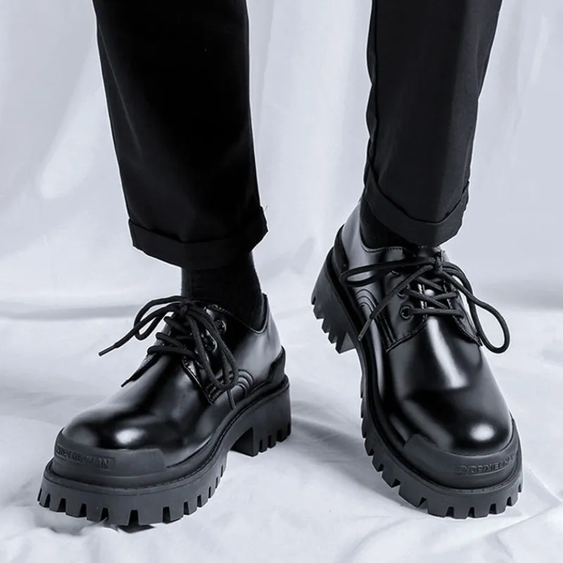V05 Derby Shoes Men Black Platform Casual Shoes Height Increasing Lace Up Breathable Men's Shoes-3