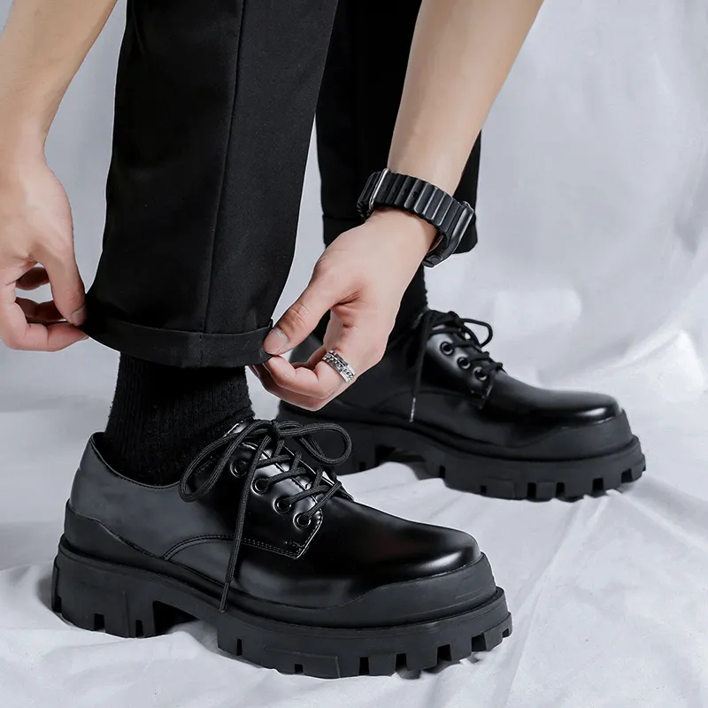 V05 Large Head Derby Shoes Platform Height Increasing Couple Leather Shoes British Advanced Feel Commute Casual Shoes-1
