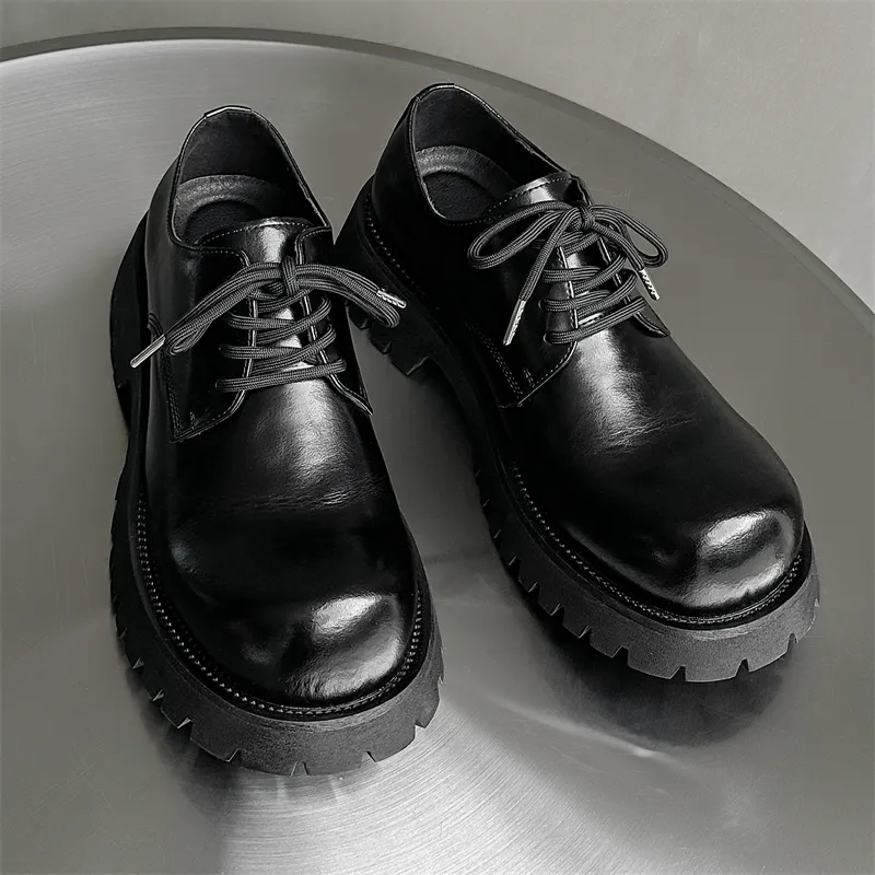 V05 Paris Derby Shoes Unisex British Style Comfortable Versatile Black Platform Height Increasing Big Head Shoes-7