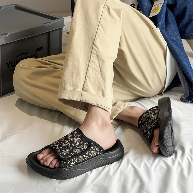 V05 Rubber Sole Slip Resistant Cushioning Slide Slippers Men's Black-5