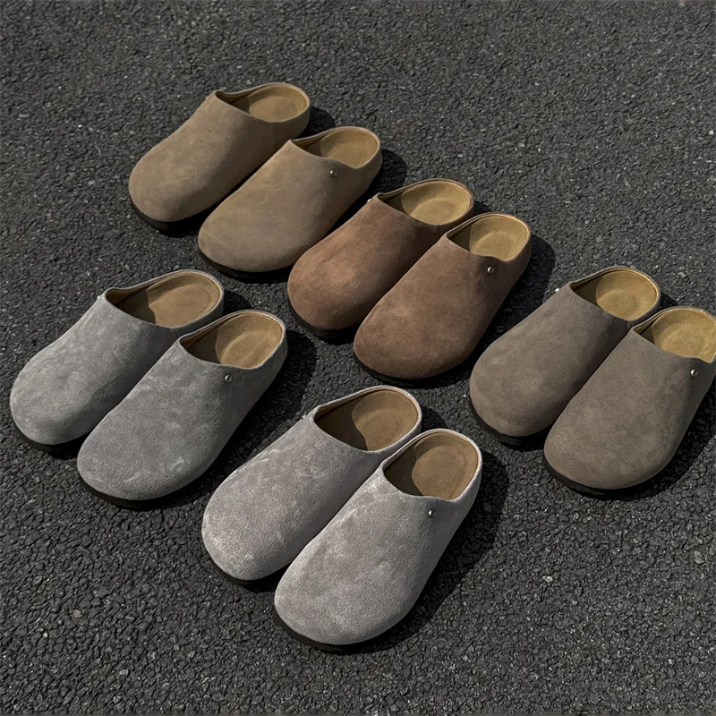 V05 Rubber Sole Stitching Leather Patchwork Slip Resistant Closed Toe Slippers Men's-38