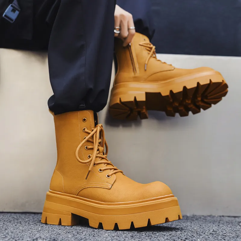 V05 Paris Platform Derby Martin Boots, Unisex Ankle Boots, British Style Big Head Biker Boots, Western High Top Shoes-10