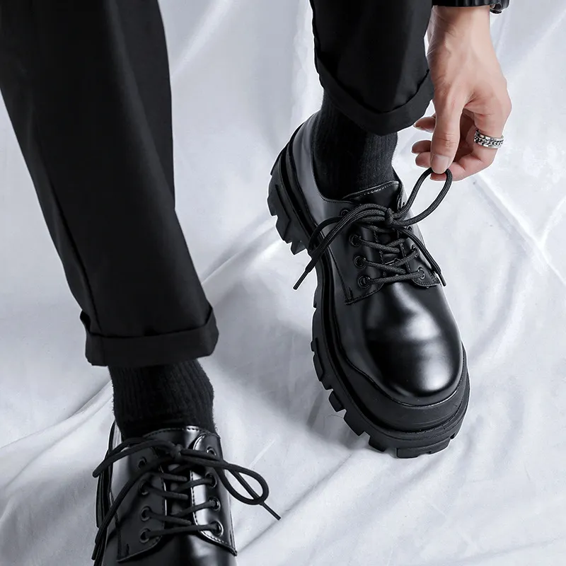 V05 Large Head Derby Shoes Platform Height Increasing Couple Leather Shoes British Advanced Feel Commute Casual Shoes-2
