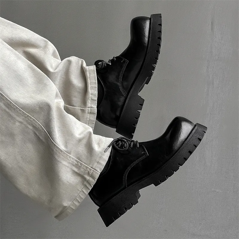 V05 Paris Derby Shoes Unisex British Style Comfortable Versatile Black Platform Height Increasing Big Head Shoes-3