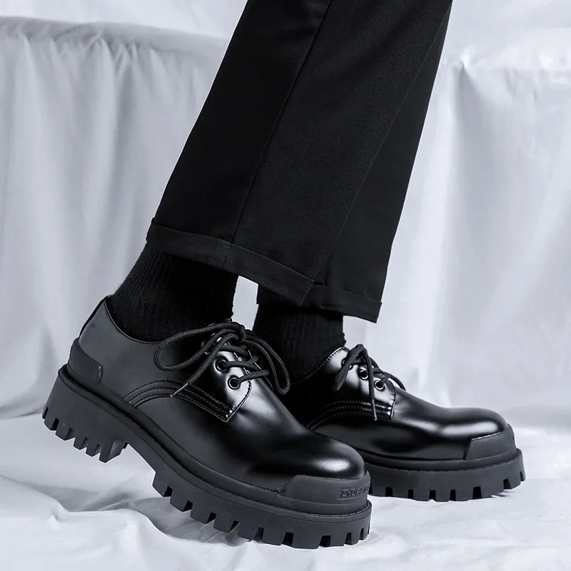 V05 Derby Shoes Men Black Platform Casual Shoes Height Increasing Lace Up Breathable Men's Shoes-1