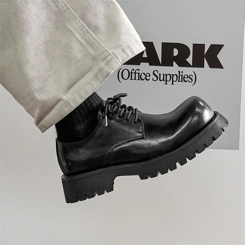 V05 Paris Derby Shoes Unisex British Style Comfortable Versatile Black Platform Height Increasing Big Head Shoes-1