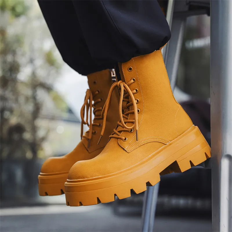 V05 Paris Platform Derby Martin Boots, Unisex Ankle Boots, British Style Big Head Biker Boots, Western High Top Shoes-11