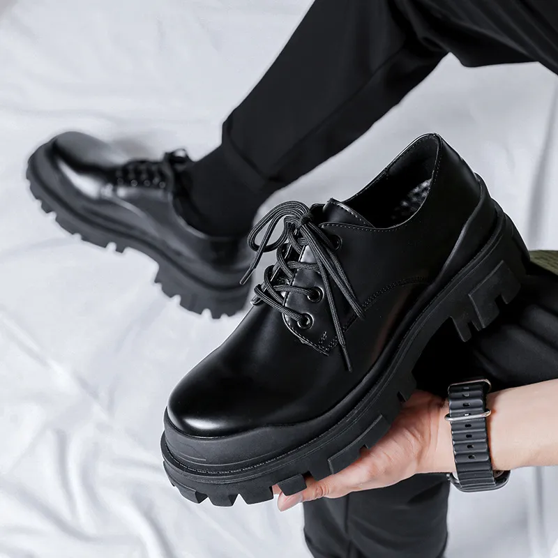 V05 Large Head Derby Shoes Platform Height Increasing Couple Leather Shoes British Advanced Feel Commute Casual Shoes-3