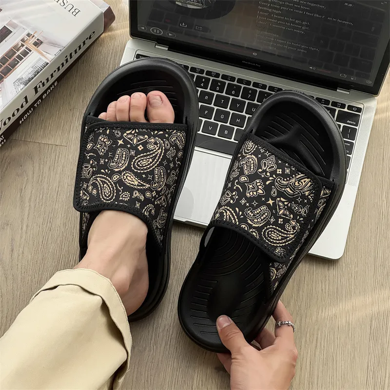 V05 Rubber Sole Slip Resistant Cushioning Slide Slippers Men's Black-2