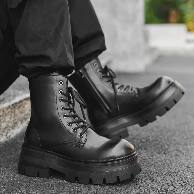V05 Paris Platform Derby Martin Boots, Unisex Ankle Boots, British Style Big Head Biker Boots, Western High Top Shoes-4